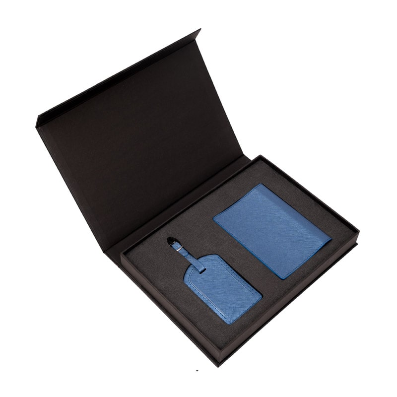 Navy blue passport bag and luggage tag set ست کیف پاسپورت و تگ چمدان سرمه ای