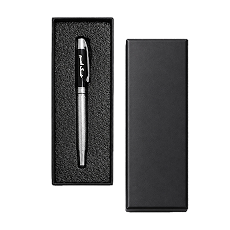 Black and silver metal rollerball pen روان نویس فلزی مشکی نقره ای